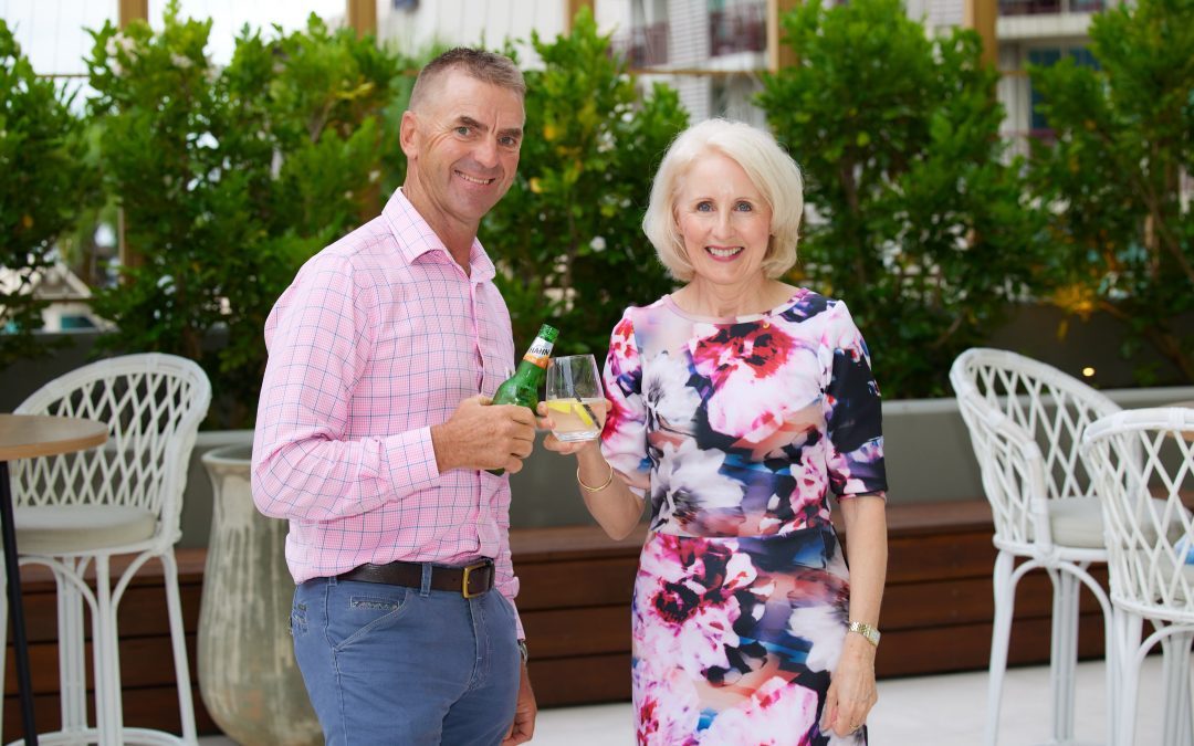 Nick Trompf and Professor Sandra Harding cheers at event