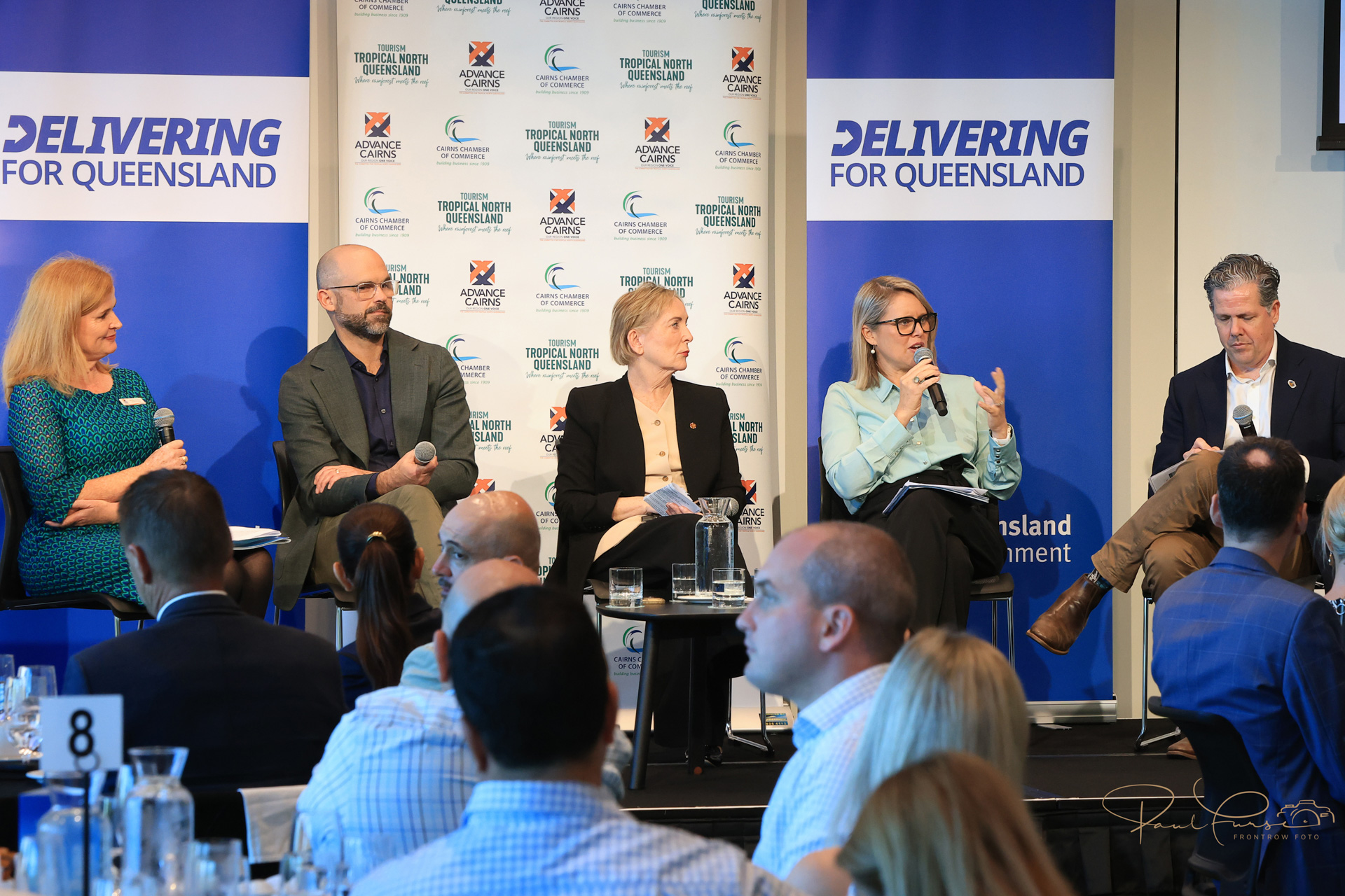 Web Frontrow Foto 250701 055974 Advance Cairns and James Cook University Business Lunch: Defence Strategic Review with review co-auther Professor Peter Dean. Panellists: Commander Alfonso Santos, Commanding Officer HMAS Cairns and Olav Groot, CEO Norship, & Founding Director of Norsta